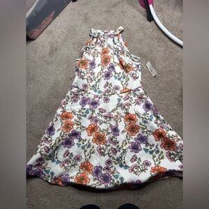 No Boundaries White Floral Halter Dress with Orange & Purple Flowers